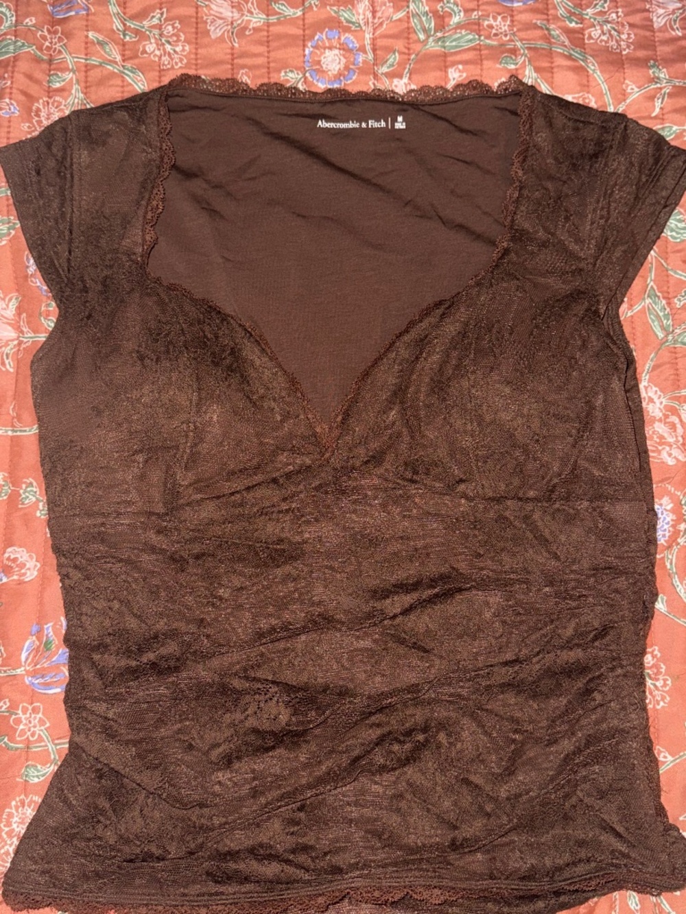 Abercrombie & Fitch Brown Lace Cap Sleeve Top Size M